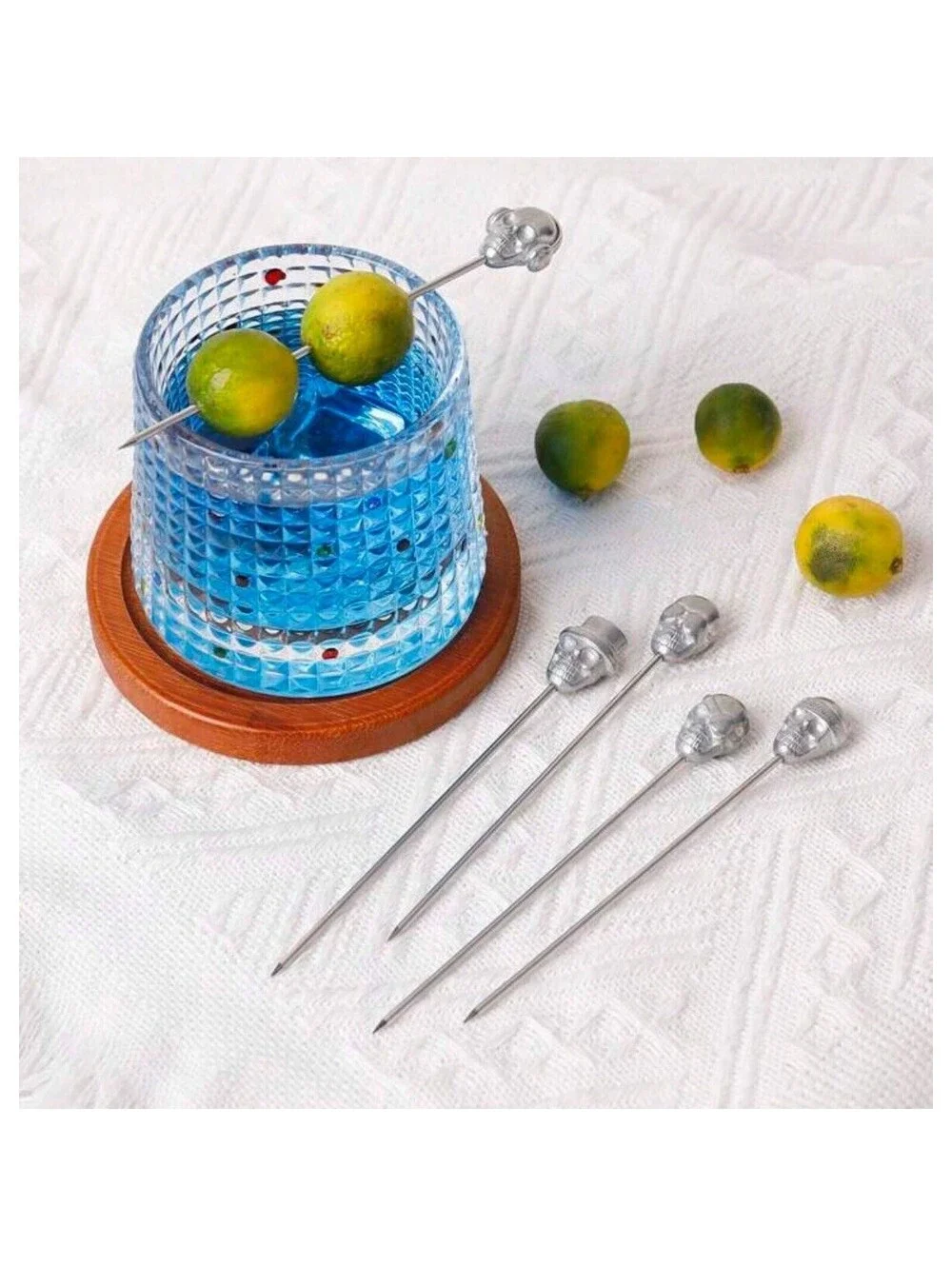 8 Silver Metal Halloween Skull Cocktail Appetizer Food Sticks Toothpicks Party